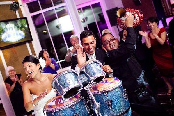 Bride and Groom rockin out with our percussionist!