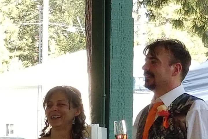 Couple holding champagne