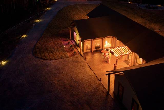 Lodge entrance evening