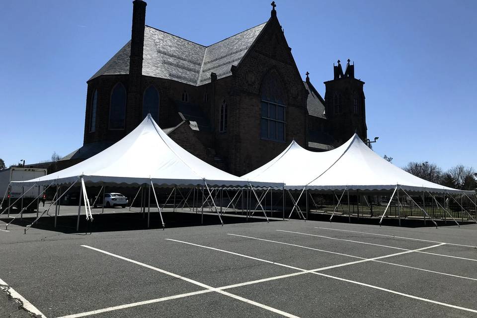 Tent set-up in parking area