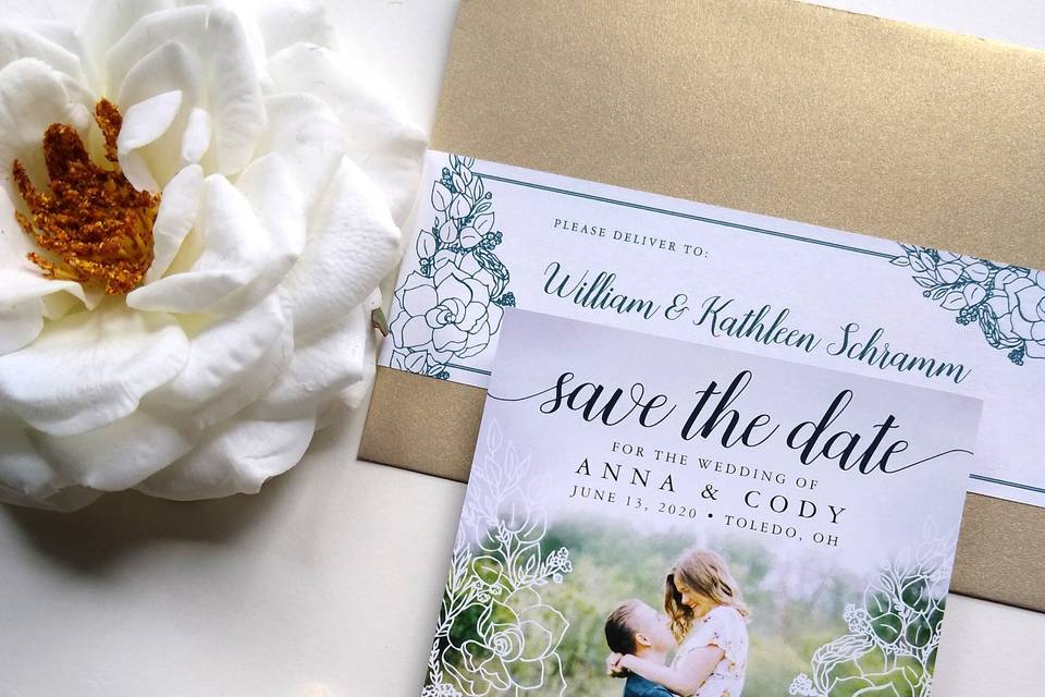 Watercolor + Gold Foil Invite