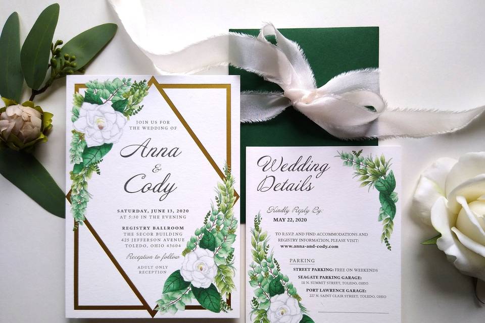 Watercolor + Gold Foil Invite