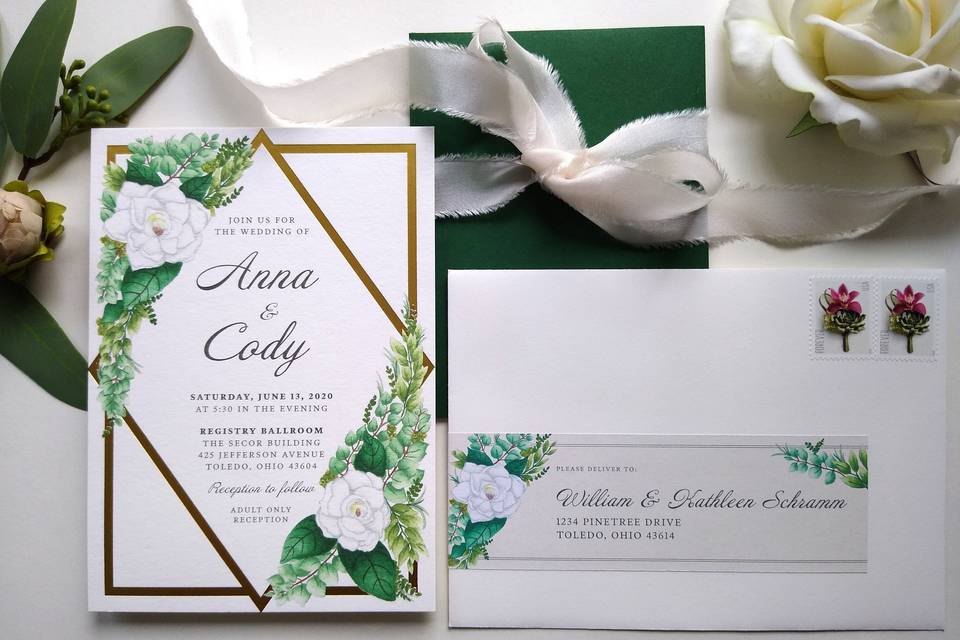 Watercolor + Gold Foil Invite