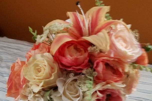 Coral cascade bridal bouquet