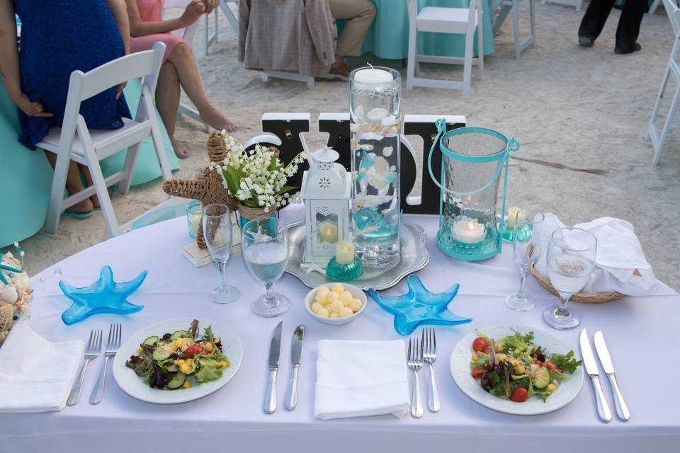 Beach wedding sweetheart table