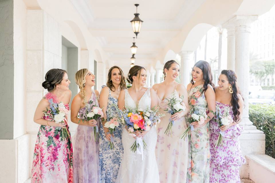 Bride with her bridesmaids