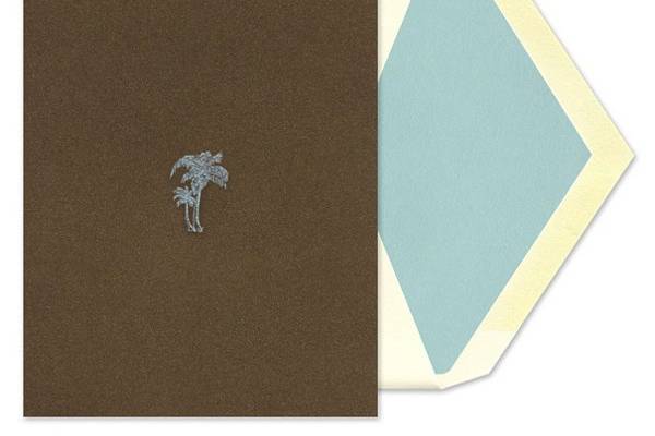 Brown Pocket Folder with Palm Tree and Ecru Invitation by William Arthur