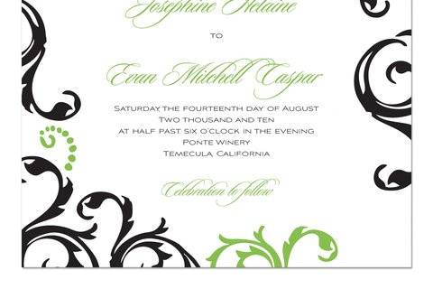 Josie Black and Green on White Wedding Invitations by The Green Kangaroo