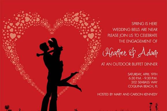 Happy in Love Silhouette Berry Engagement Party Invitations by Noteworthy Collections