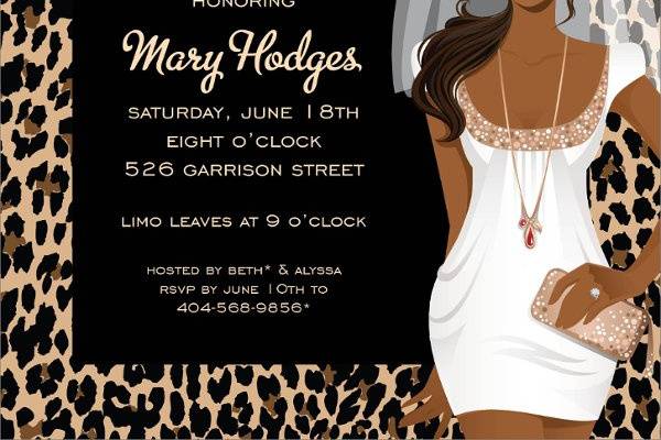 Square Leopard African American Bachelorette Party Invitation by Noteworthy Collections