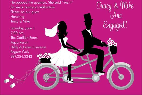 Tandem Bike Ride Flirt Engagement Party Invitations by Noteworthy Collections