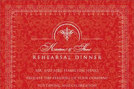 Jacquard Rehearsal Dinner Red Invitations by Noteworthy Collections