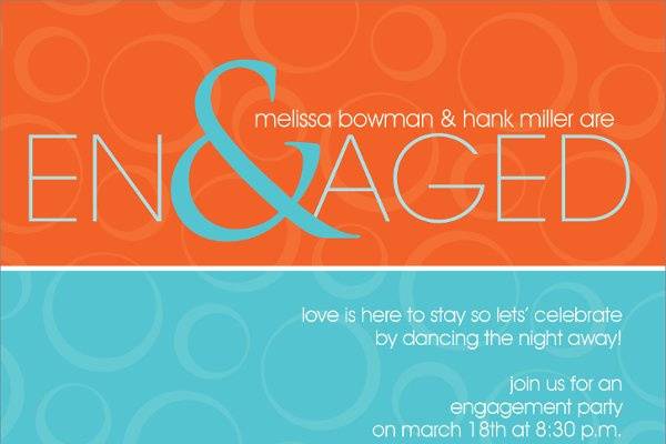 Ampersand Engaged Turquoise Orange Engagement Party Invitations by Noteworthy Collections