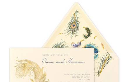Pluma Invitation with Standard Cream Wallet Envelope by BRIDES Magazine and Checkerboard Designs