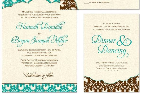 Hollywood Teal On Champagne Wedding Invitations by The Green Kangaroo