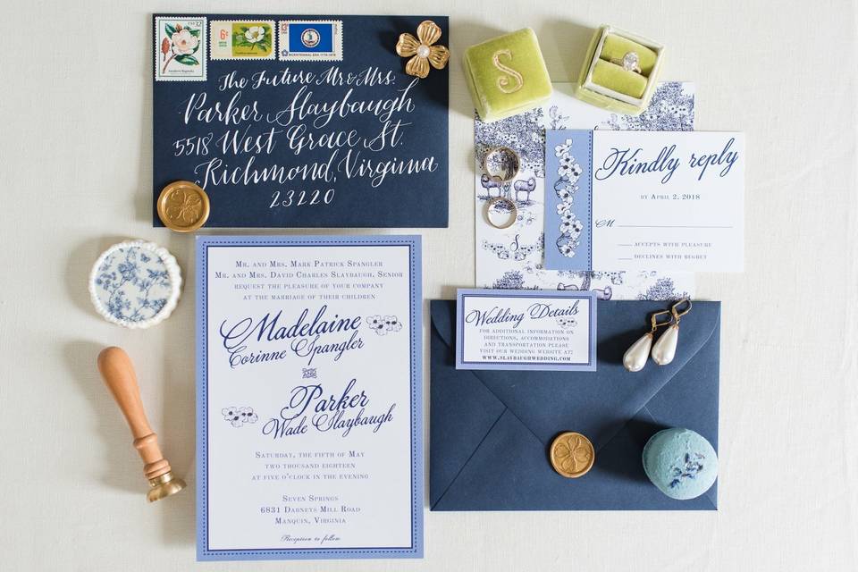 Wedding invitation and props