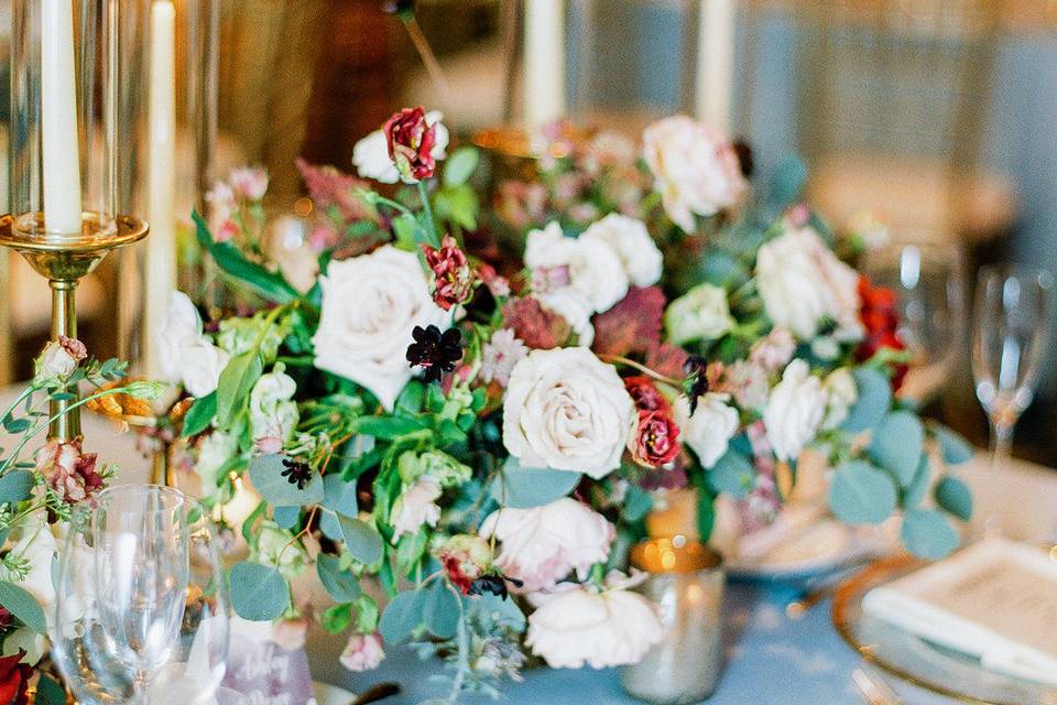 Table setting and floral centerpiece