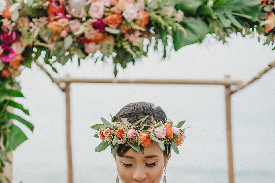 The bride holding her bouquet