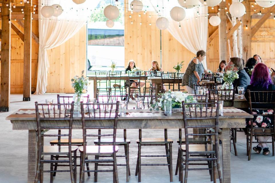 Tall ceiling and exposed beams