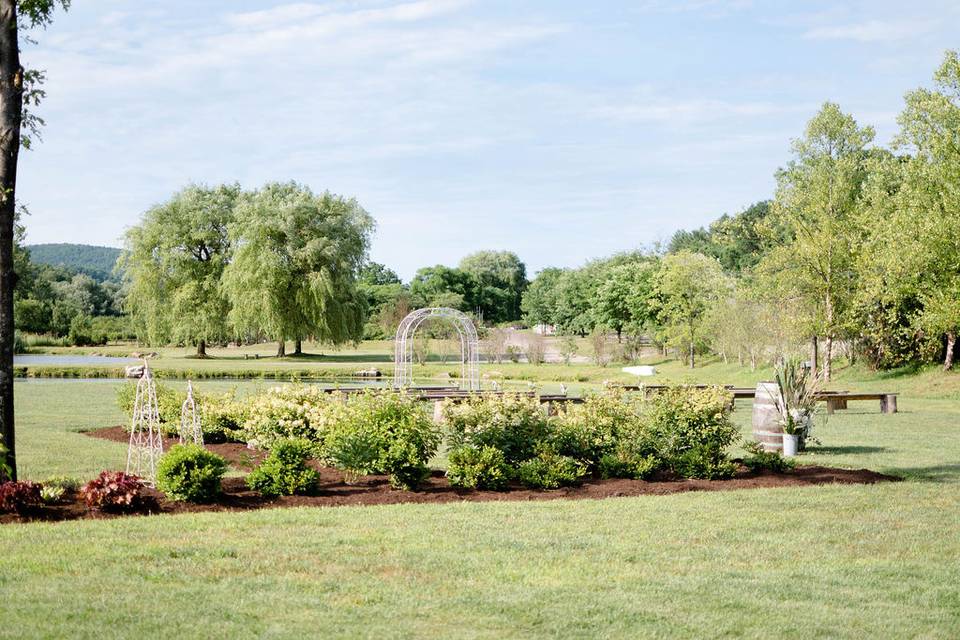 Ceremony framed by gardens