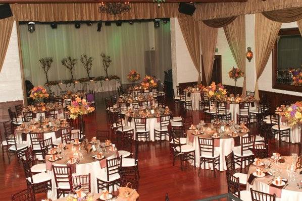 High and low centerpieces at Padua Hills Theater in Claremont