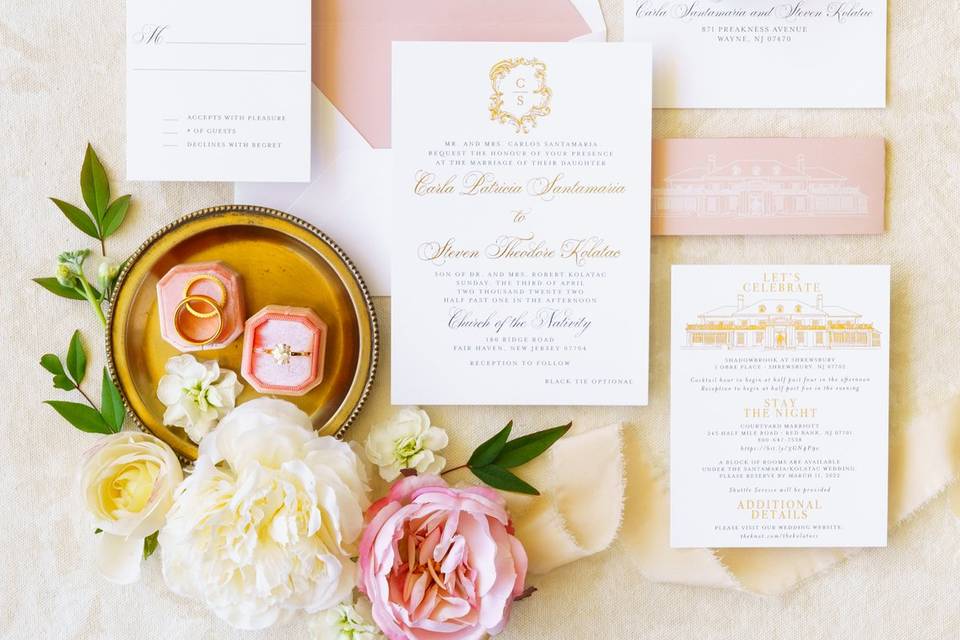 Blush and gold wedding invite