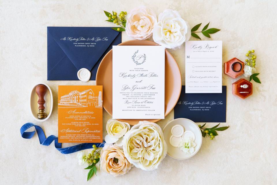 Navy letterpress invitations