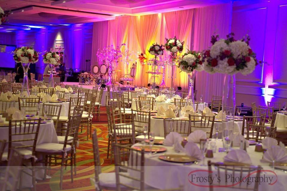 Reception area with gold light