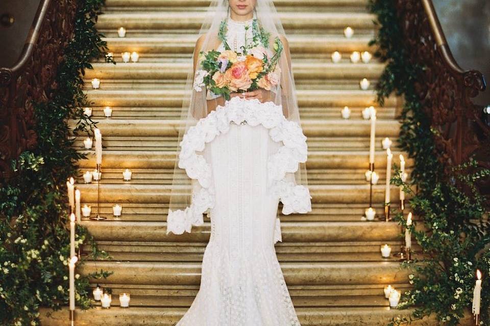 Bride by the staircase