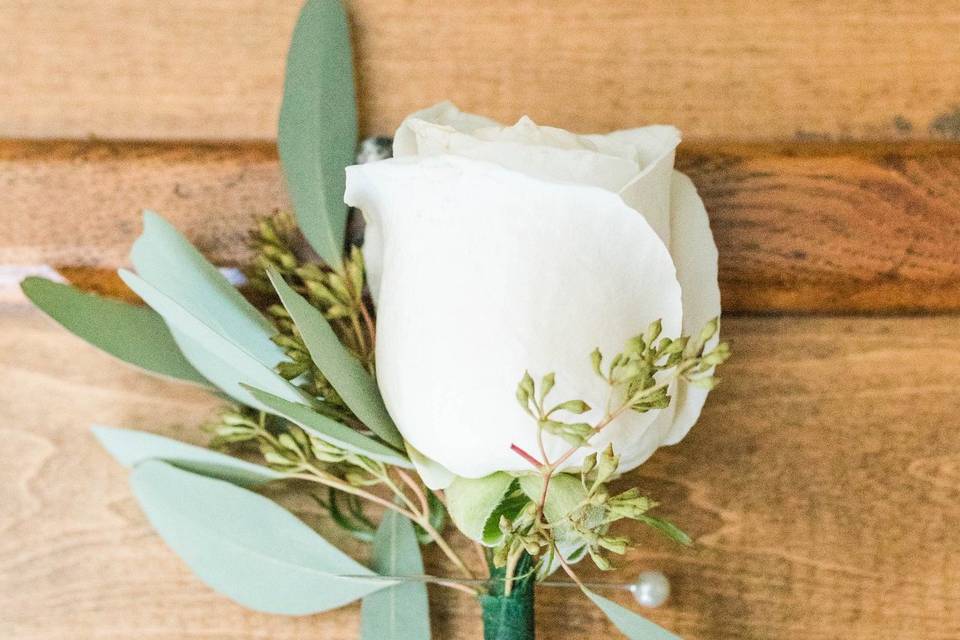 Boutonniere in White and Sage