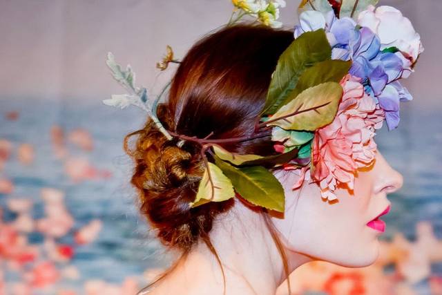 DEVOTION <br>Ivory floral embroidered mermaid silhouette with ivory linen and guipure vine straps.