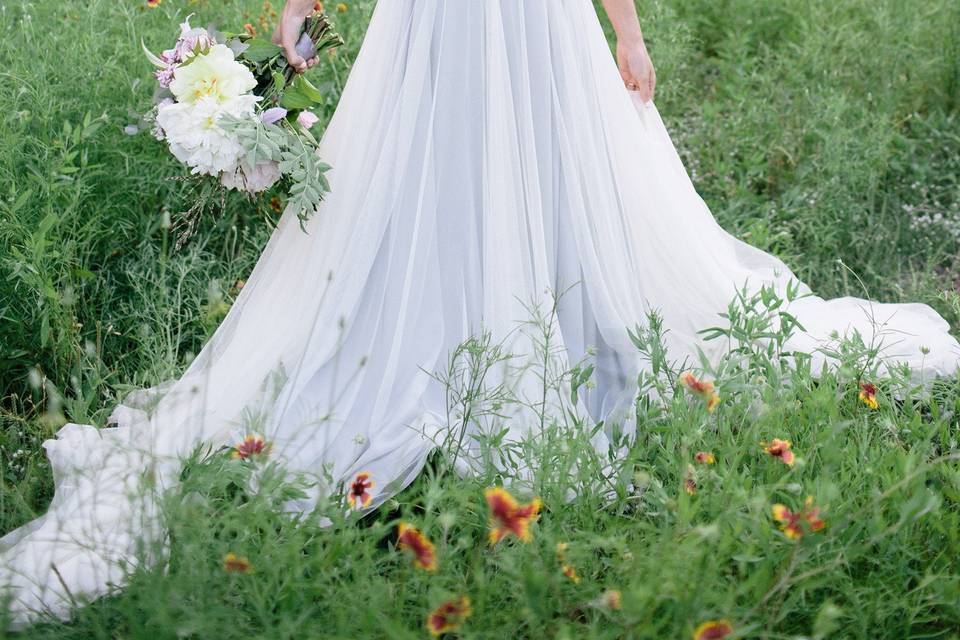 Unique Two Piece Tulle Gown