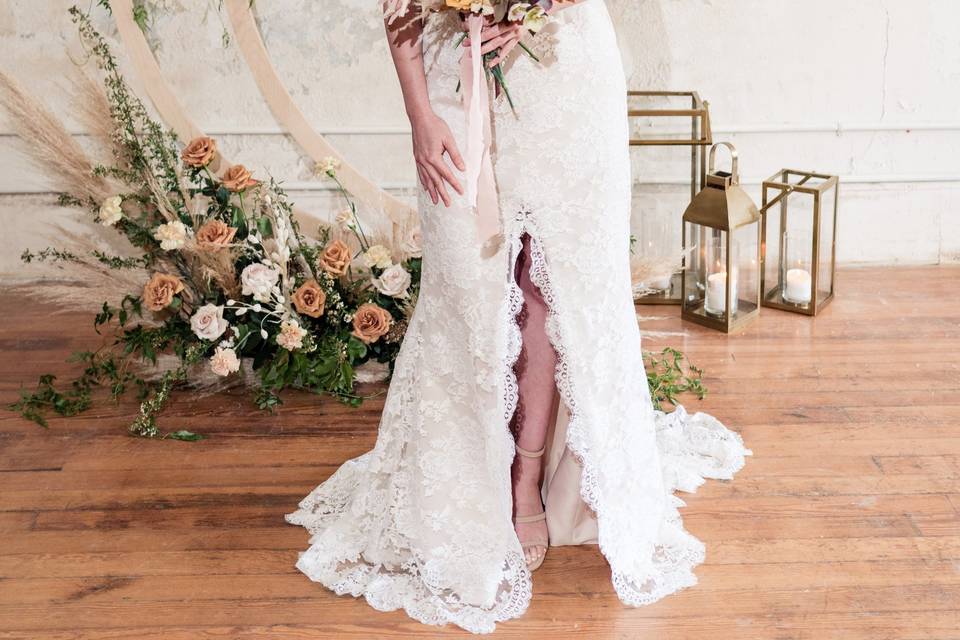 Rose Lace Gown with Slit