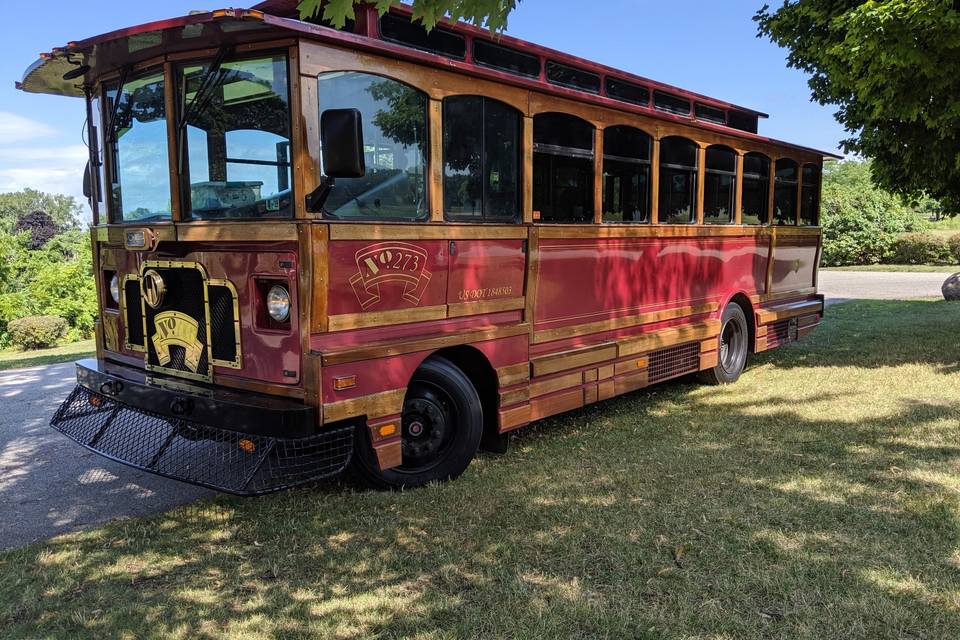 27 passenger red trolley