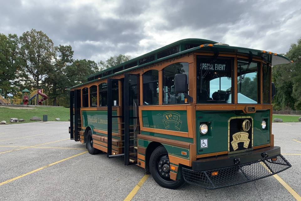 27 passenger green trolley