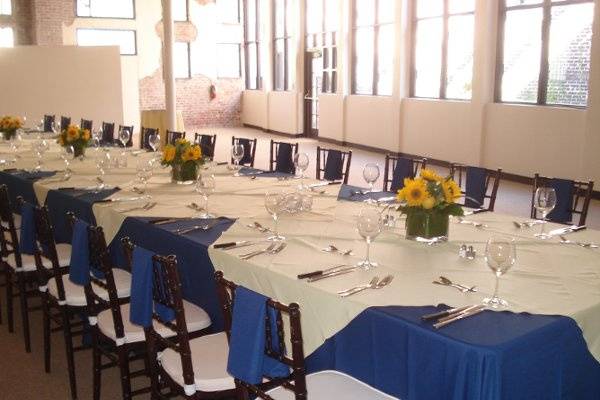 Blue and white table cloths