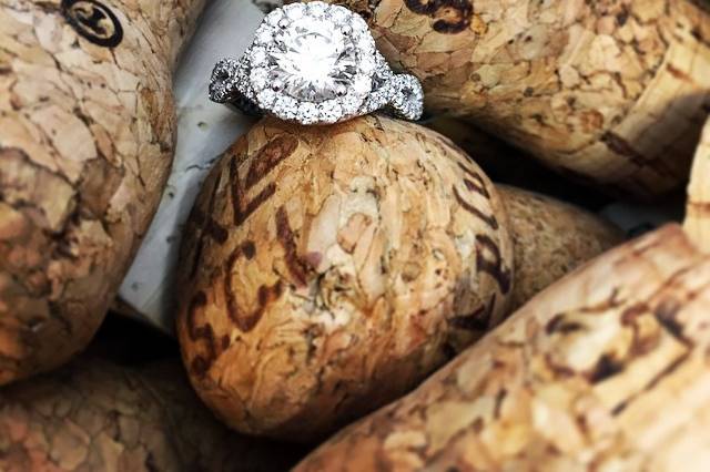Diamond ring between corks