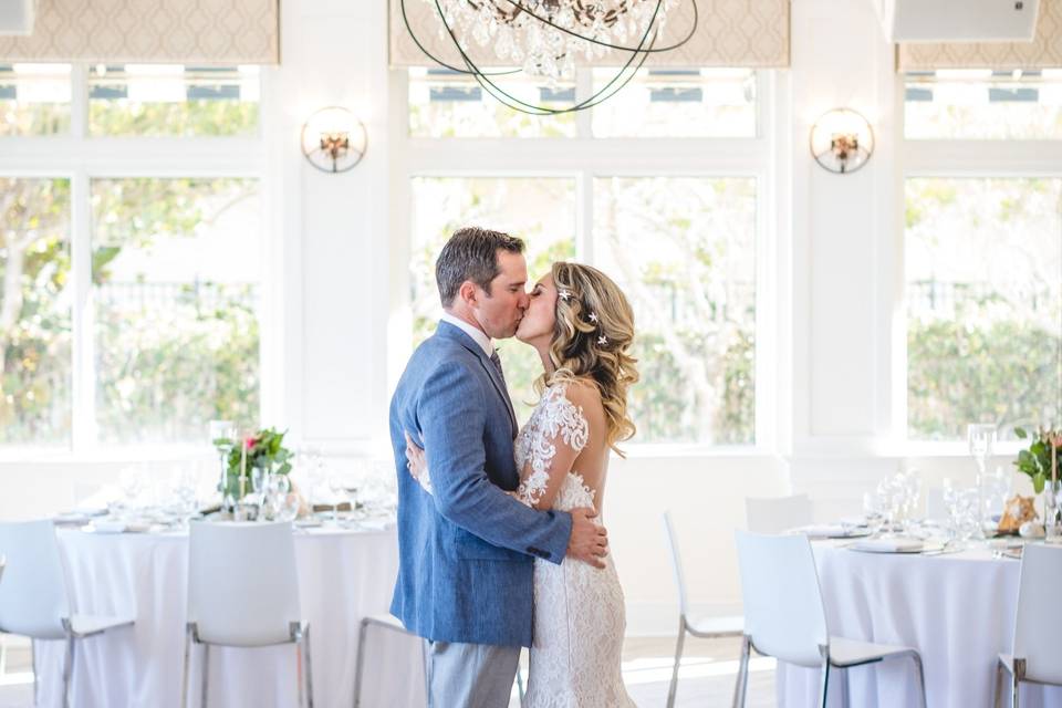 Kissing couple in the reception