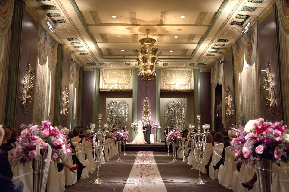 Wedding ceremony with pink flowers