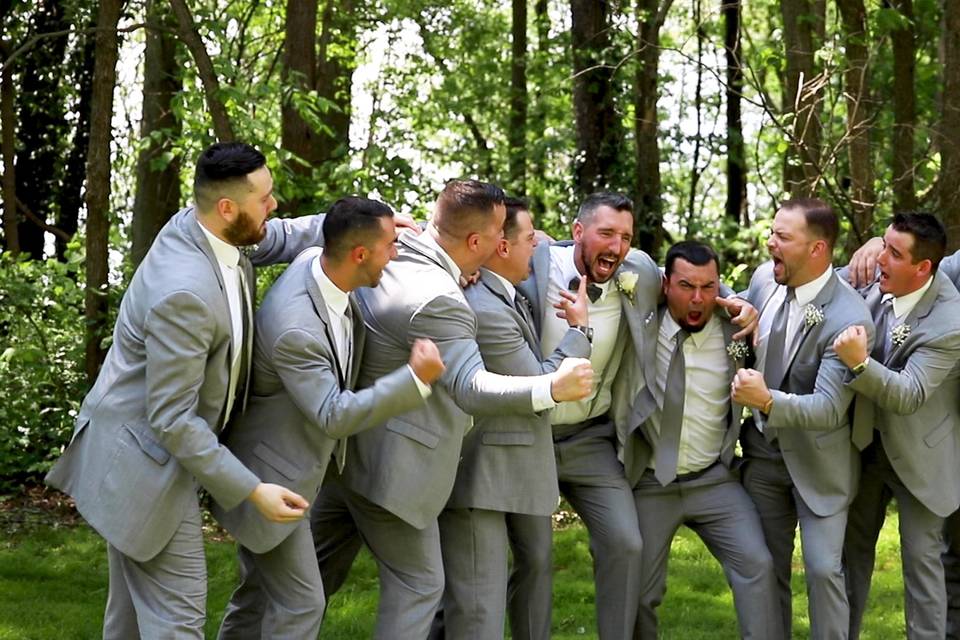 Excited groomsmen