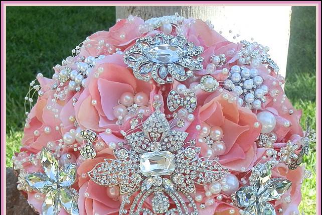 Pink/Coral Bridal Brooch Bouquet