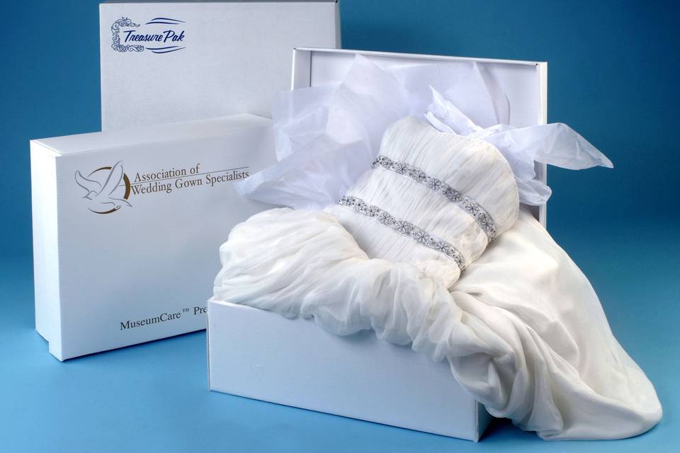 Dry cleaned dress in packaging