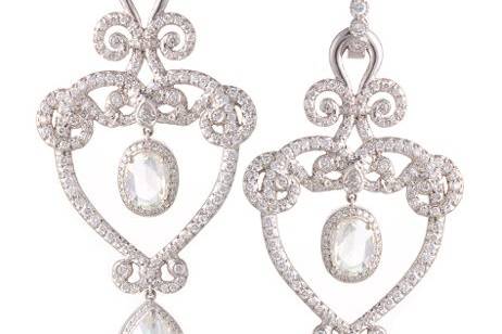 Platinum and diamond Flower Basket earrings by Erica Courtney Gorgeous and Engaged