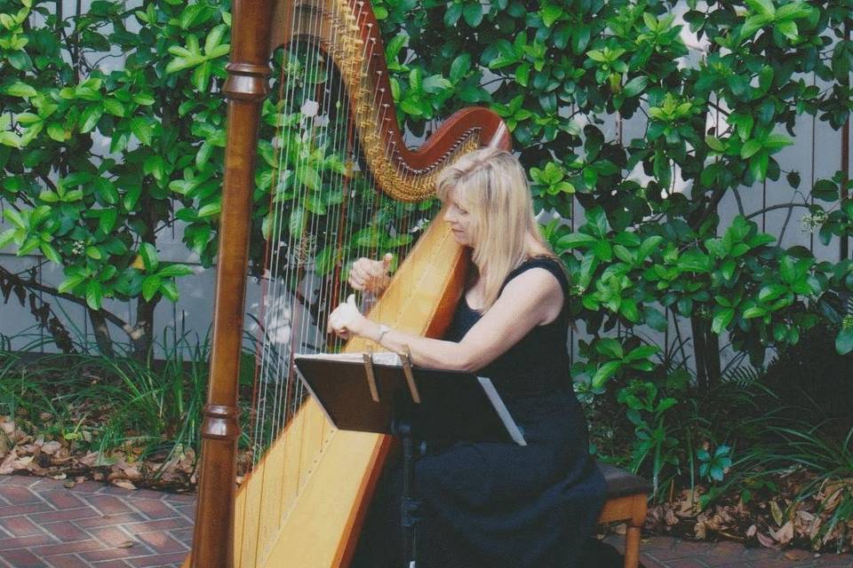 Harpist Victoria Lynn Schultz performing for a Garden Wedding Ceremony