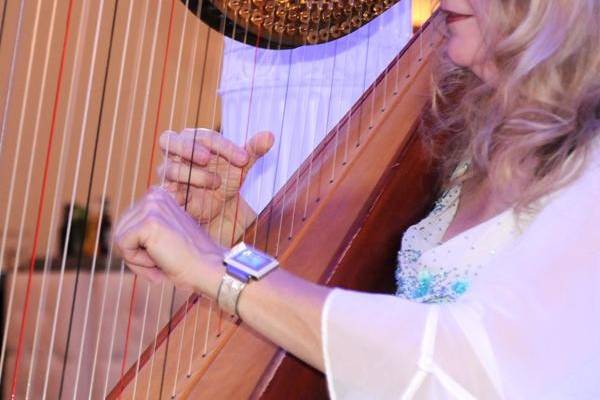 Harpist Victoria Lynn Schultz performing for a convention event at the Marriott World Center