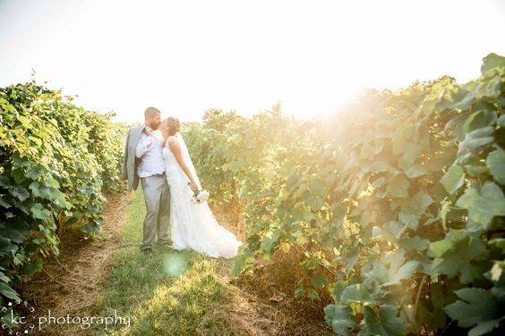 Couple kissing in our vineyard