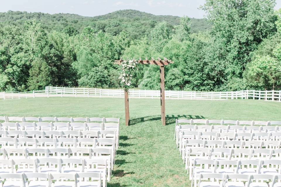 Barn lawn ceremony setup