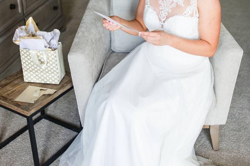 Bride getting ready in villa