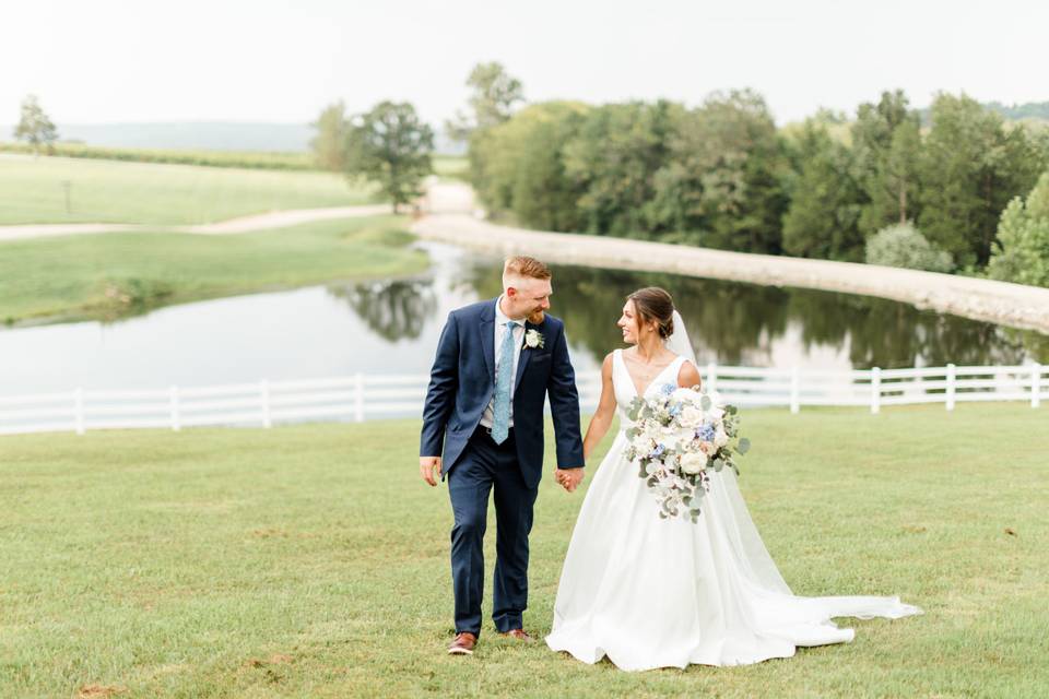 Couple on the barn lawn