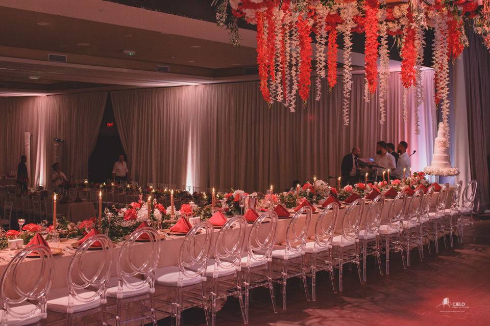 Chandelier and table decor